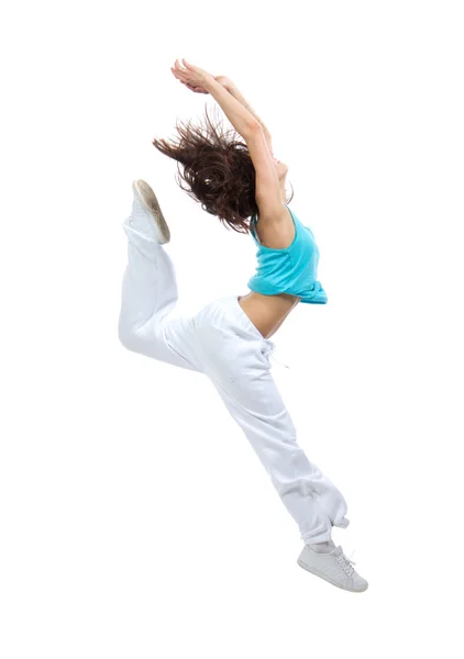 Slim hip-hop style teenage girl jumping dancing — Stock Photo, Image