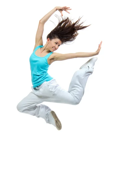 Modern slim hip-hop style teenage girl jumping dancing Royalty Free Stock Photos