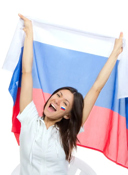 stock image Soccer girl fan with russian national flag shouting