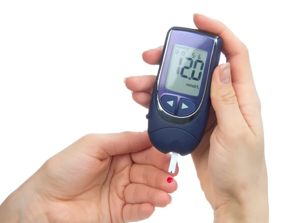 Diabetes mäta glukos nivå blodprov — Stockfoto