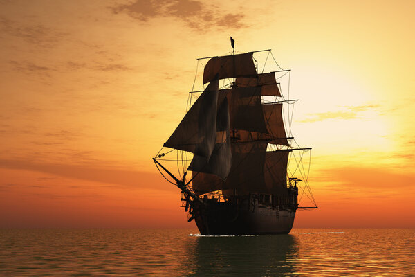 парусник в море.