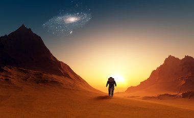 The astronaut on the background of the planet. clipart