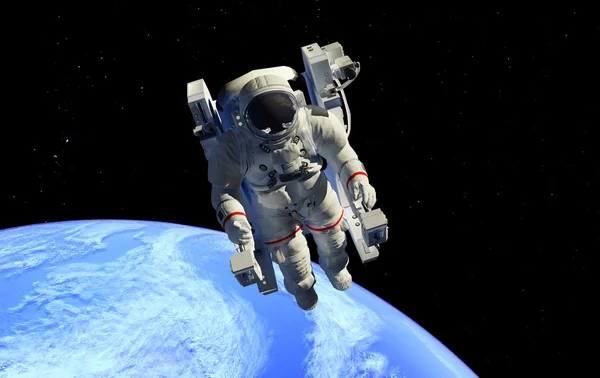 Astronaut im Weltraum auf dem Stuhl. — Stockfoto