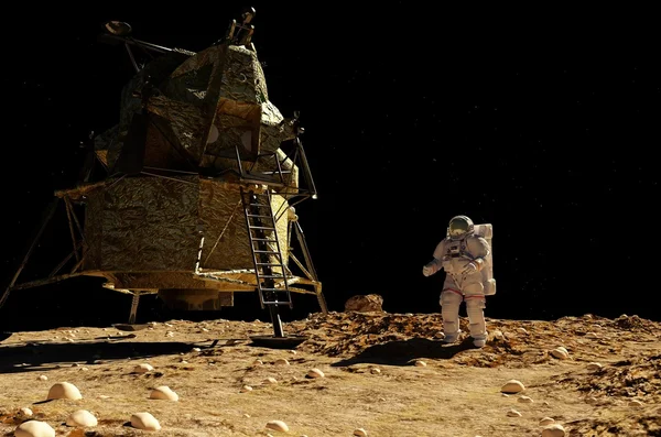 De astronaut op de achtergrond van de planeet. — Stockfoto