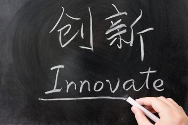 Innovate word in Chinese and English clipart