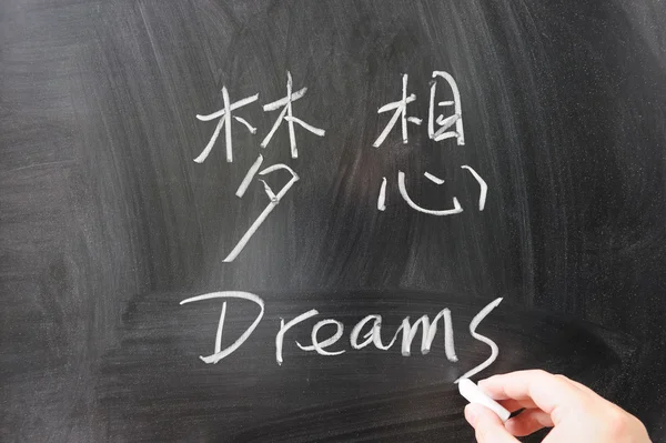 Όνειρα λέξη στα κινέζικα και Αγγλικά — Φωτογραφία Αρχείου
