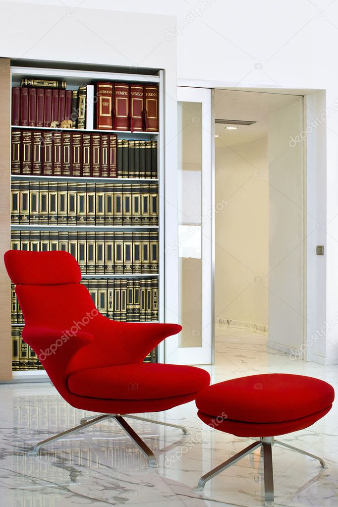 Red chais longue in the modern living room
