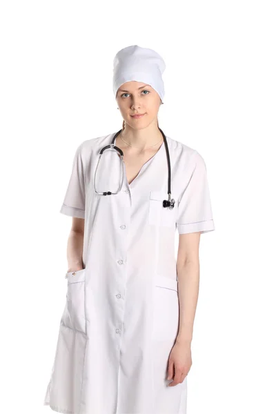 Doctor With Stethoscope Isolated On White — Stock Photo, Image