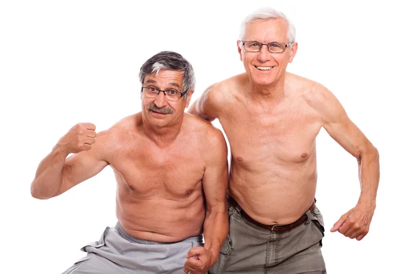 Glückliche nackte Senioren zeigen Körper — Stockfoto