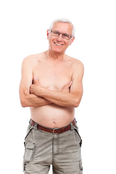 Gelukkig lachend naakte bejaarde man — Stockfoto