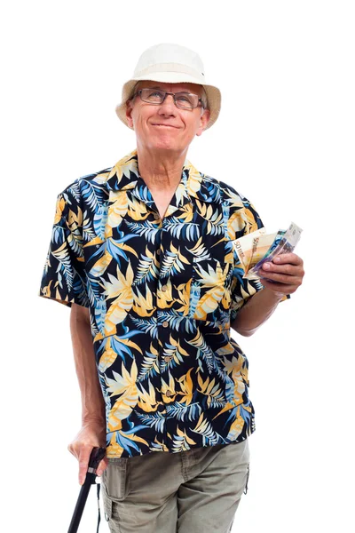 Šťastný starší muž s penězi — Stock fotografie