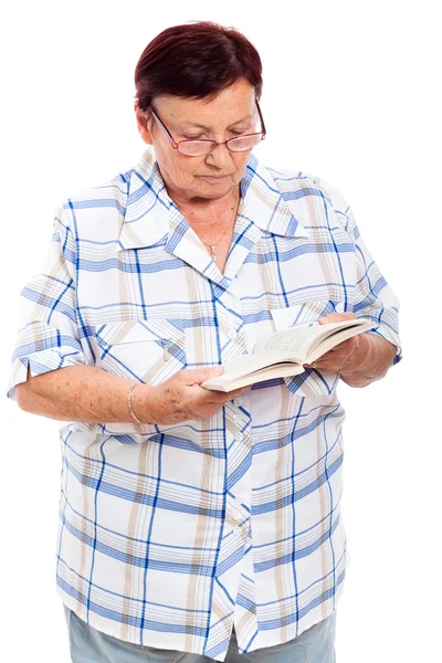 Yaşlı kadın kitap okumak — Stok fotoğraf