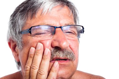 Senior man with toothache clipart