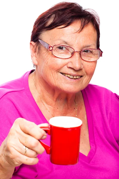 Kahve ile üst düzey kadın — Stok fotoğraf