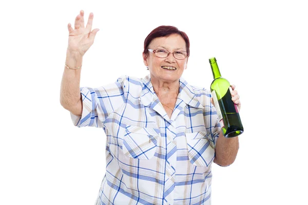 Happy senior drunk woman — Stock Photo, Image