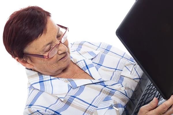 Seniorin mit Laptop — Stockfoto