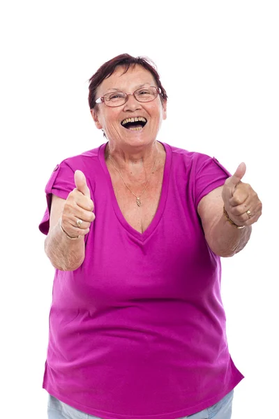 Szczęśliwa kobieta starszy kciuki — Zdjęcie stockowe