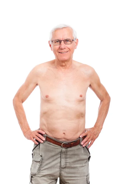 Lycklig nakna äldre man — Stockfoto