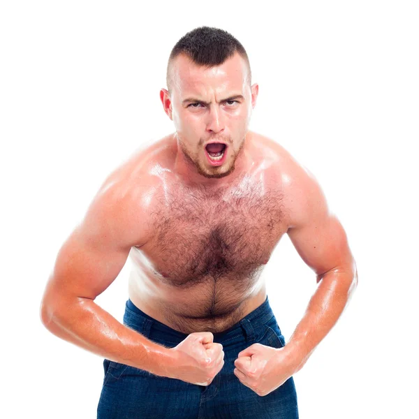 Zangado muscular homem de esportes — Fotografia de Stock