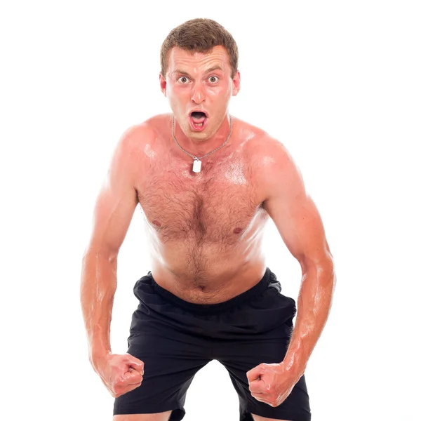 Смешной мускулистый спортсмен — стоковое фото