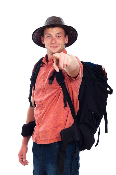 Confident backpacker pointing at you — Stock Photo, Image