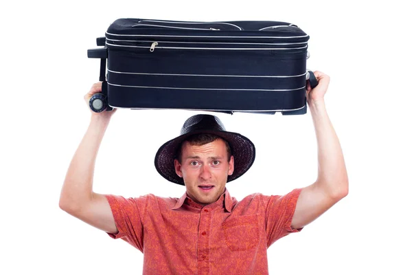 Excited traveller with luggage — Stock Photo, Image