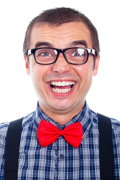 Engraçado nerd homem rindo — Fotografia de Stock