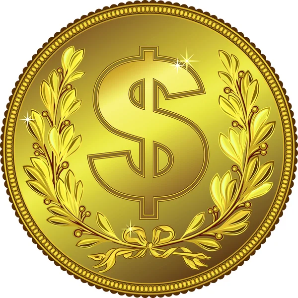 Moneta in oro vettoriale Dollaro — Vettoriale Stock