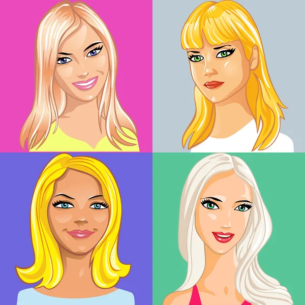 Cztery młode piękne dziewczyny blondynka uśmiecha — Wektor stockowy