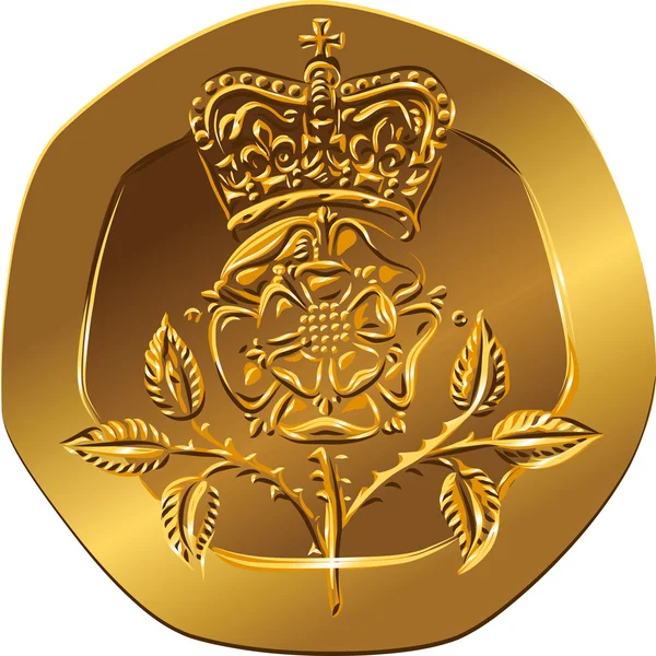 Vector moneda de oro británica dinero veinte peniques con el ro coronado — Archivo Imágenes Vectoriales