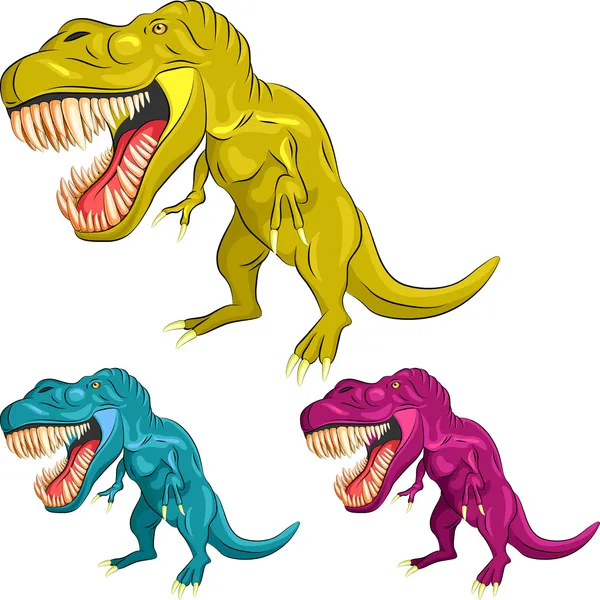 Vector set of colorful dinosaur tyrannosaurs — Stock Vector