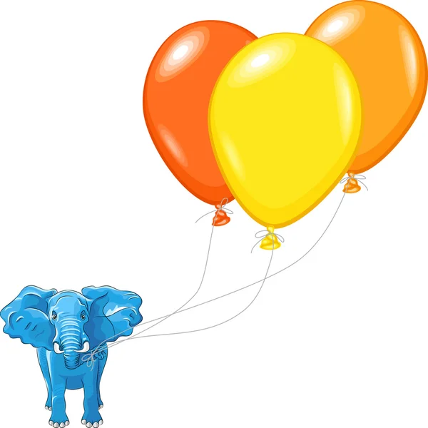 Vector blue African elephant with multi-colored balloons — Stock Vector