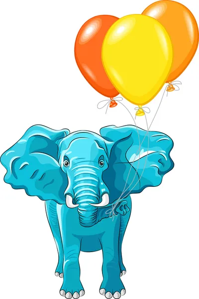 Vector blue African elephant with multi-colored balloons — Stock Vector