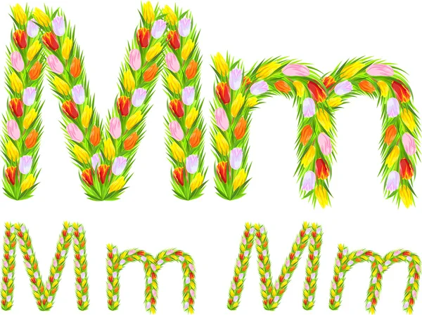 从花卉郁金香的矢量字体类型字母 m — 图库矢量图片