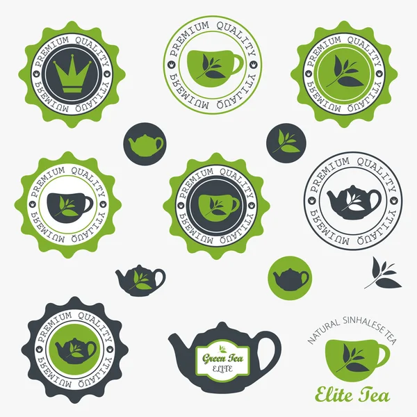 Set de insignias de té retro vintage y etiquetas. Vector — Archivo Imágenes Vectoriales