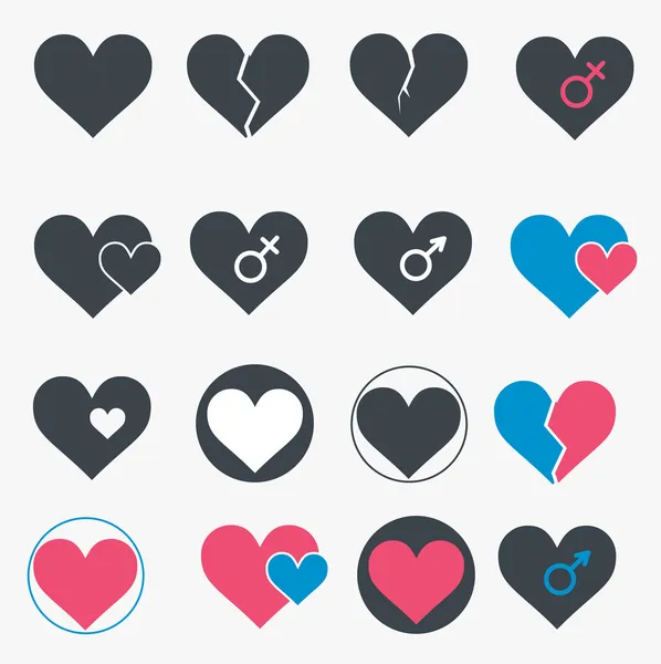 Conjunto de iconos del corazón. Vector — Vector de stock