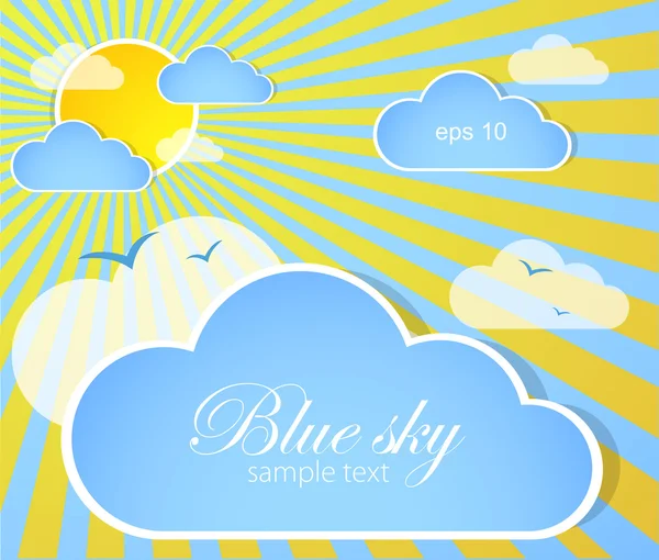 Beau temps fond. Ciel bleu avec nuages et soleil — Image vectorielle