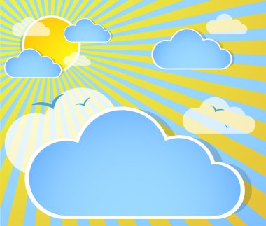 Good weather background. Blue sky with clouds and sun clipart