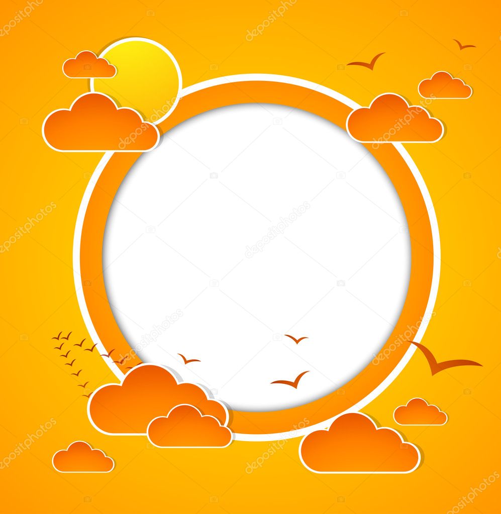 Abstract autumn sky with clouds and sun. Illustration