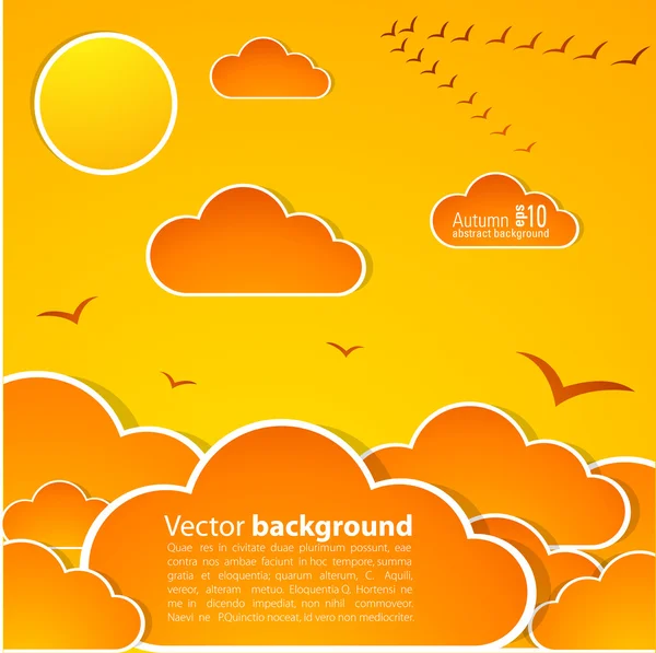 Céu de outono com nuvens e sol. Ilustração — Vetor de Stock