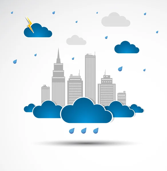 Sky-scraper. City theme background. Bad weather — Stock Vector