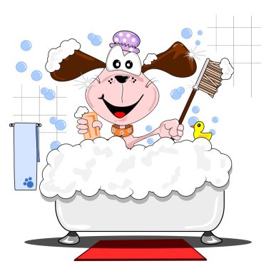 Cartoon dog in the bathtub clipart