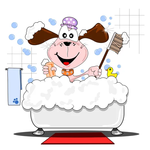 Zeichentrickhund in der Badewanne — Stockvektor