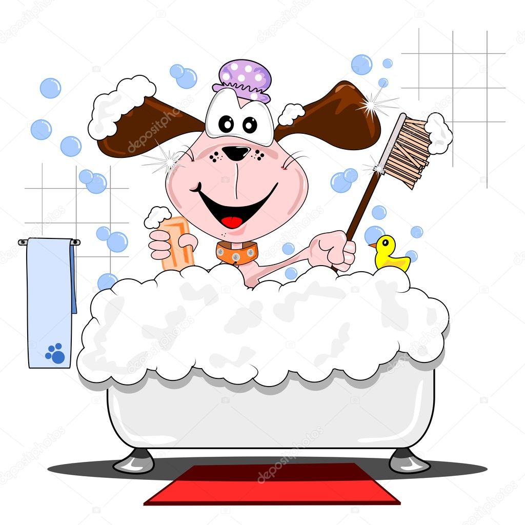 Cartoon dog in the bathtub
