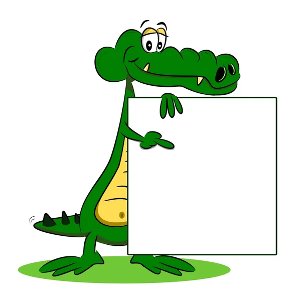 Карикатурный крокодил с пустым плакатом — стоковый вектор
