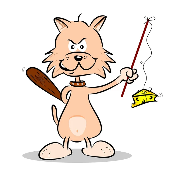 Um gato dos desenhos animados caça ratos — Vetor de Stock
