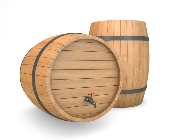 Wooden Barrels with faucet isolated