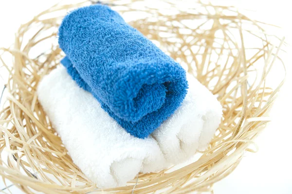 Blauwe en witte handdoeken — Stockfoto