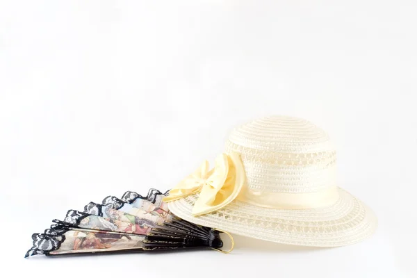 Ladies hat and fan — Stock Photo, Image