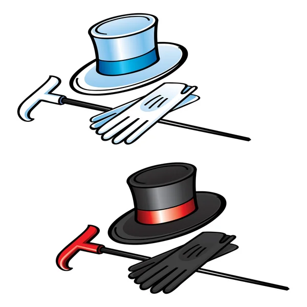 Top guantes de sombrero y bastón — Vector de stock